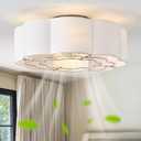 20" Low Profile Ceiling Fan with Light, Caged Flush Mount Ceiling Fan with Light Remote Control, Boho Bladeless with 6 Speeds for Bedroom, Nursery, Living Room.