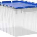 Akro-Mils KeepBox 12 Gallon Storage Container, Nesting and Stackable Plastic Storage Box with Lid Attached, Clear Tote for Garages, Closets, and Moving, 21-1/2" x 15" x 12-1/2", Clear/Blue