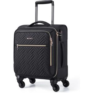 BAGSMART Underseat Carry On luggage Airline approved, 16-inch Softside Underseater Travel Suitcase with Spinner Wheels Lightweight Overnight Bag Small Rolling Carry-on for Women Men Weekender,Black
