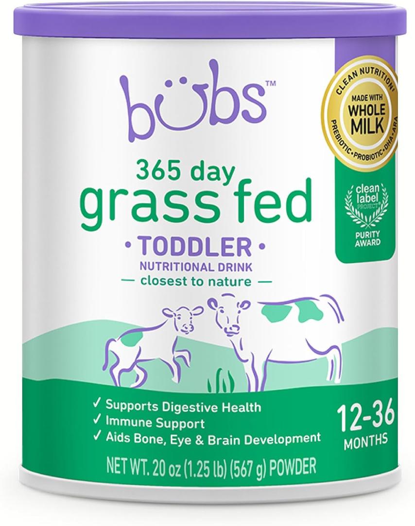 Bubs 365 Grass Fed Toddler Nutritional Drink, Non-GMO Whole Milk-Based Formula, for Kids 12-36 Months, 20 oz, Best By: 01/29/2027