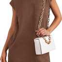 PRETTYGARDEN Women's Summer Short T Shirt Dress Cap Sleeve Crew Neck Casual Loose Basic Mini Dresses (Brown, L)