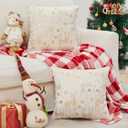 Topfinel Christmas Pillow Covers 20x20 Set of 2,Xmas Cream Velvet Snowflake Reindeer Decorative Pillow Case Winter Holiday Decor for Home Couch,White and Gold