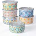 Ceramic Bowls Set with Lid: Microwave Safe Soup Containers Set of 6 for Meal Prep, Cereal, Salad, Picnic, Camping, Office Lunch, Kitchen Food Storage - 5 Inch, 20 oz, 6 PCS