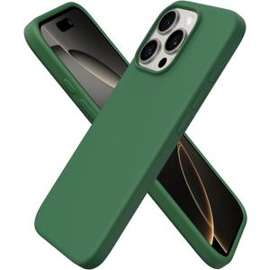 ORNARTO Compatible with iPhone 16 Pro Case 6.3", Slim Liquid Silicone 3 Layers Soft Gel Rubber Shockproof Protective Case with Anti-Scratch Microfiber Lining-Clover Green