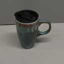 Bosmarlin Ceramic Travel Coffee Mug with Handle and Lid, 18 oz, Portable Coffee Cup for Car Cup Holder, Microwave and Dishwasher Safe, Reactive Glaze (Peacock Blue)