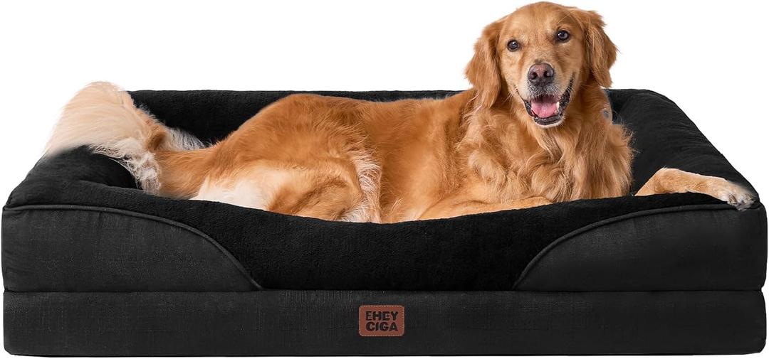 EHEYCIGA Orthopedic XL Dog Bed for Large Sized Dog, 42x30x7.5 Inch Extra Large Memory Foam Dog Couch Bed with Sides, Waterproof Liner & Washable Removable Cover, Bolster Pet Sofa, Black