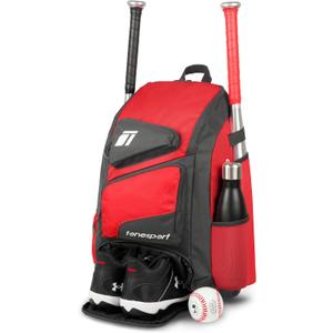 Baseball Bag - Backpack for Baseball, Softball, Tball - Adults & Youth Bat Bag (Red)
