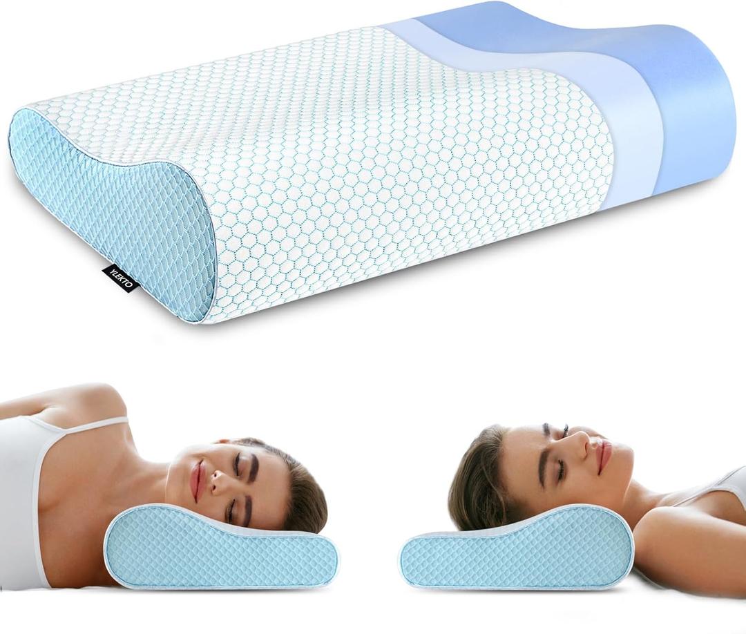 Memory Foam Pillows Neck Pillow Bed Pillow for Sleeping Ergonomic Cervical Pillow Orthopedic Contour Pillow for Side Back Stomach Sleeper (Queen(23.6*14*4.9inches), Blue)