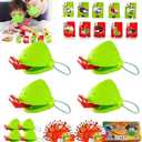 Chameleon Tongue Shooting Game with Blowing Air - 4PC Multiplayer Party Set for Kids w/Frog Masks & Insect Cardboard Targets