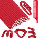 Syhood 30 Pcs Flexible Curling Rods 9.45 Twist Foam Rollers Soft Foam No Heat Hair Rods Rollers and 1 Steel Pintail Comb Rat Tail Comb for Women Long Short Hair (Red, 9.45 x 0.3 Inch)