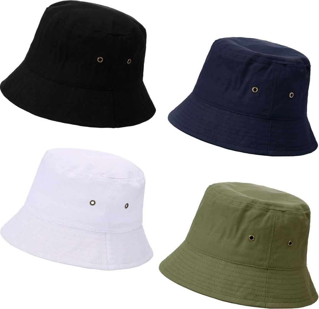 4 Pieces Bucket Hat Sun Packable Travel Beach Fishing Hat for Men Women (Large, Black, White, Navy Blue, Army Green)