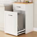ZIFTY Pull Out Trash Can Cabinet for 13 Gallon Bin, Laundry Hamper, White | Pet Proof, Freestanding Kitchen Cabinet, Hideaway Drawer, Wooden Garbage Recycling, Modern Farmhouse Waste Bin Furniture, White 18.7"W X 16"D X 33"H