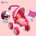 ANNIVIA Baby Doll Stroller - Metal Fold Up and Down Pram Carriage for Dolls