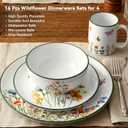 Pickmesh 16 Pcs Wildflower Ceramic Dinnerware Set for 4 Guest Floral Dish Set Spring Butterfly Dinner Plates Salad Plates Bowl Mug Kitchen Gift for Spring Kitchen Holiday Party Decoration