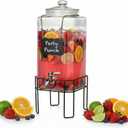 2 Gallon Glass Drink Dispenser, Drink Dispensers for Parties, Beverage Dispenser with Stand and Glass Lid, 100% Leakproof Spigot, Ideal for Lemonade, Juice, Laundry Detergent Dispenser
