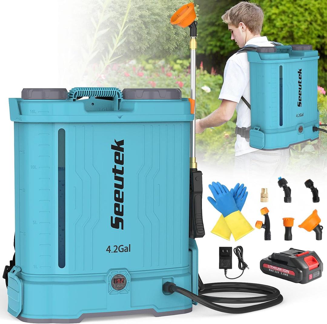 SEEUTEK 4.2 Gallon Battery Powered Backpack Sprayer,Electric Garden Sprayer