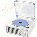 Vintage CD Player with Bluetooth & Type-C - Lossless Audio, 4000mAh Battery, Anti-Skip Protection for Bedtime Stories/Prenatal Education (White)