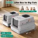 XXXL Stainless Steel Litter Box with Lid, 28" x 20" x 17", Light Grey