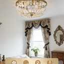 20inch Gold Crystal Flush Mount Ceiling Fan With Lights Low Profile, Medium