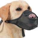 LUCKYPAW Dog Muzzle for Large Medium Small Dogs, Patented Mesh Muzzle to Prevent Biting Chewing Eating, Soft Mouth Guard with Front Opening Design for Drinking Panting(Black, L)