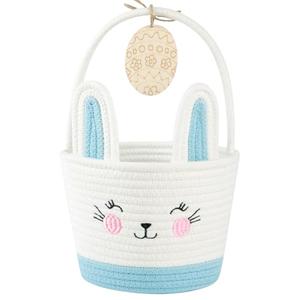 OIASKET Personalized Easter Basket for Toddler, Woven Baby Easter Gifts Basket with Handle, Empty Bunny Egg Basket for Girls Boys Kids-Small Blue 5.9" x 5.9"/4L