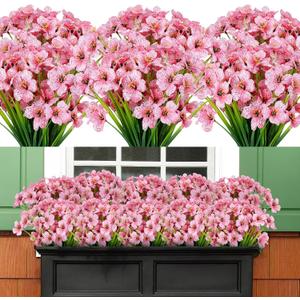 AmyHomie 20 Bundles Artificial Flowers for Outdoor Outside Spring Summer Decoration UV Resistant Faux Flowers No Fade Fake Plastic Plants Garden Porch Window Box Decorating (Pink)