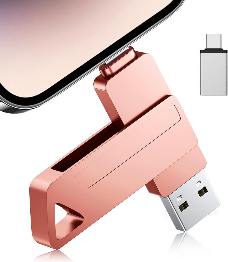 Mfi Certified Flash Drive for iPhone, 512GB High Speed USB Memory Stick, USB Storage Flash Drive for Backup, 3 in1 Thumb Drive for iPhone/iPad/PC/Android (Pink)