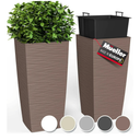 Mueller M-Resin Heavy Duty Tall Planters for Outdoor Plants, Indoor Grande Plant Pots, Boxes, Trees, Flower Pots, 2-Piece Set, 24”, Modern Design, Built-in Drainage, Front Porch Decor, Mocha