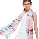 100% Mulberry Silk Oversized Womens Sun-Shielding Shawl Formal Evening Neckwear Featherlight Airy (N9-pastel Bloom Scarf69" X 21"inch)