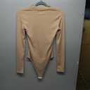 MANGDIUP Bodysuit for Women Mock Turtle Neck Long Sleeve Tops Slim Fit Basic Stretch Soft Bodysuit Jumpsuit (Mocha, Small)