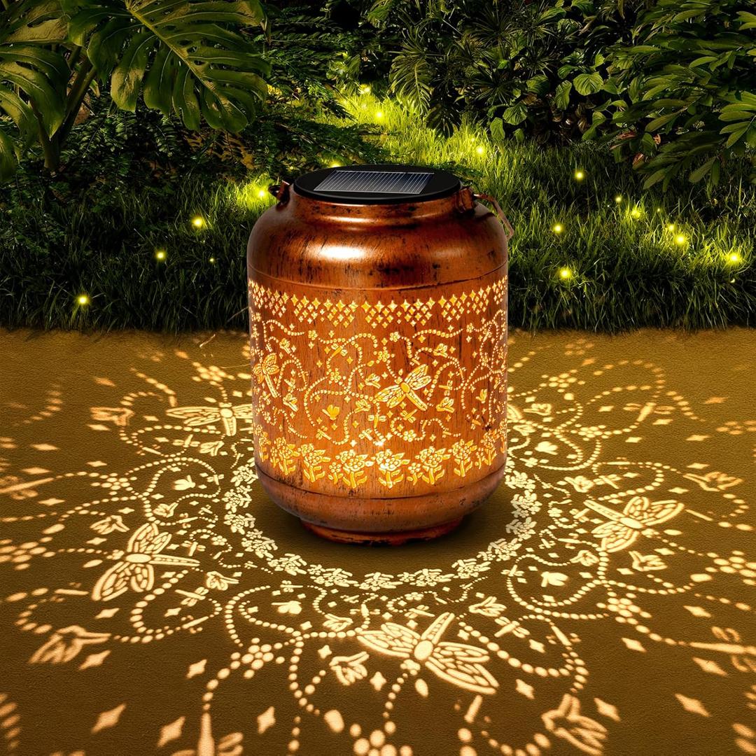 Dragonfly Solar Lanterns Outdoor Waterproof, Mothers Day Gifts for Mom Women Metal Hanging Solar Lights for Yard Garden Dragonfly Gardening Decor Birthday Gifts for Grandma