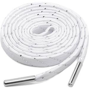 YFINE Sneakers Flat Shoe Laces: Athletic Shoelaces With Metal Tips - 2 Pair (47 inch (120CM), White Silver + Silver Tips)