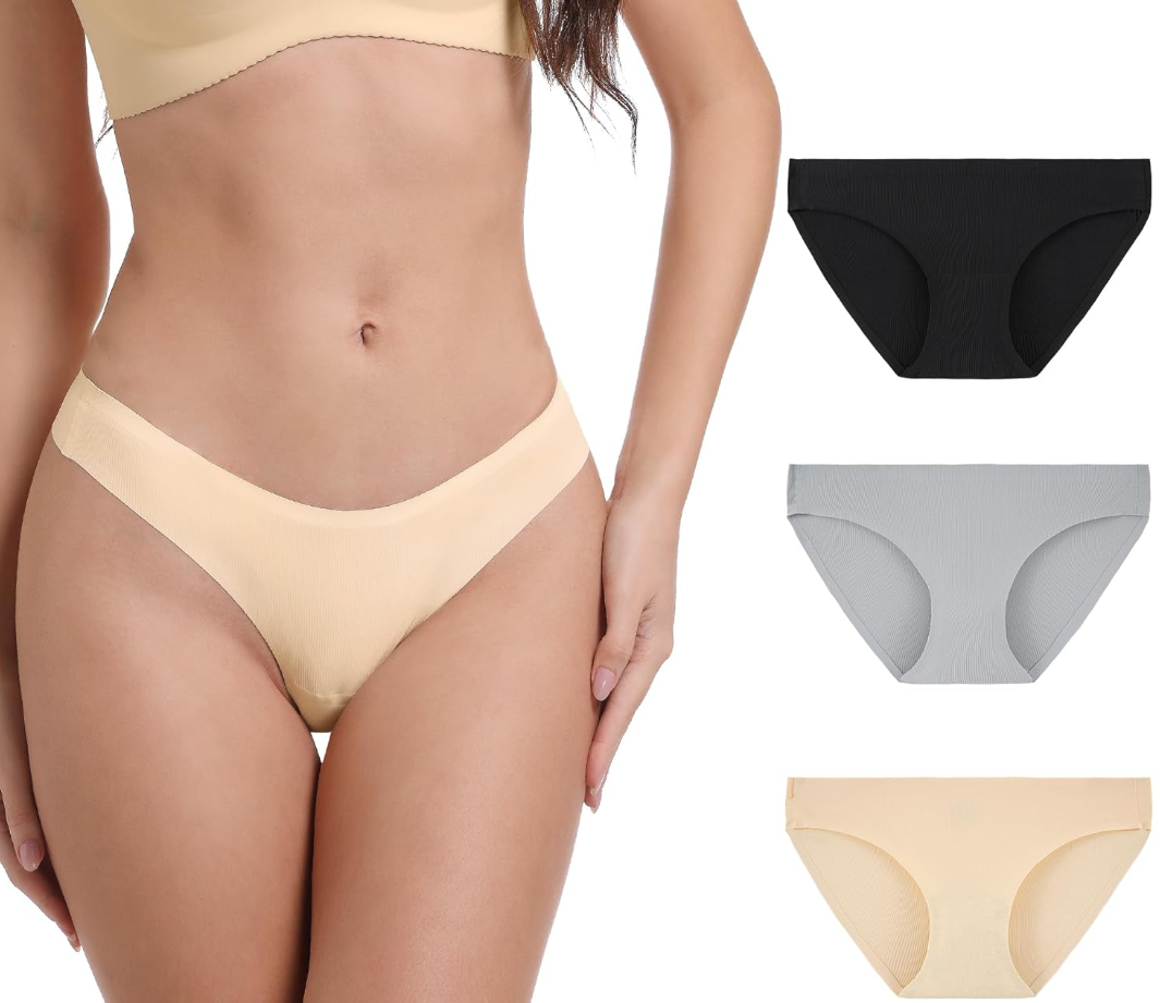 INNERSY Seamless Underwear for Women Hipster No Show Bikini Invisible Panties 3-Pack