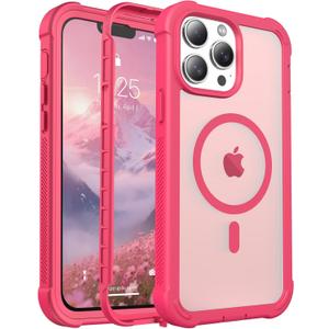 Magnetic for iPhone 13 Pro Max Case, [Compatible with MagSafe][Military Grade Drop Protection][Heavy Duty Protection][Non-Slip][Shockproof] 2-Layer Durable Bumper Phone Case 6.7''-Rose