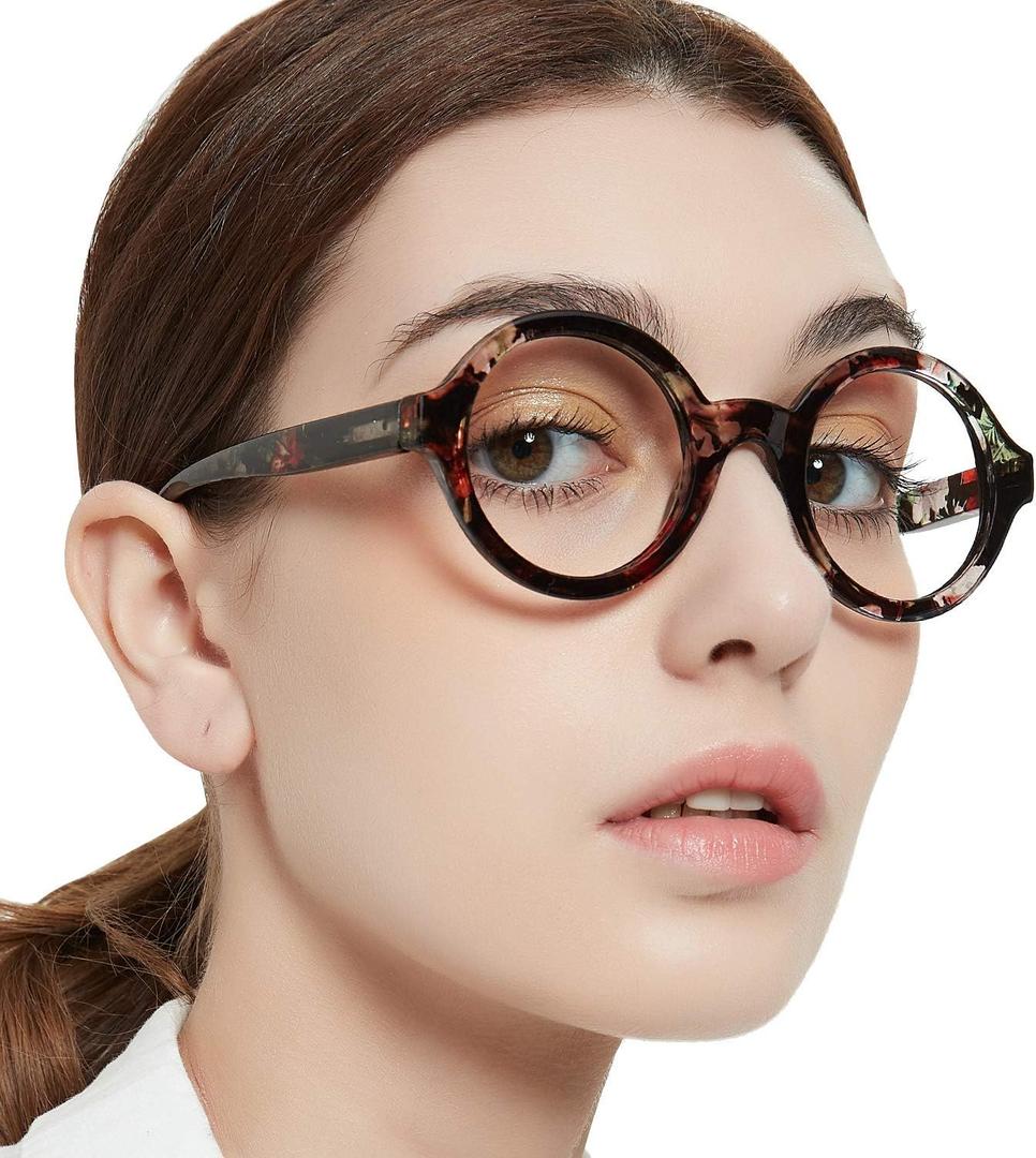 MARE AZZURO Digital Screen Glasses Women Funky Round Computer Glasses with Spring Hinge