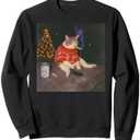 Funny Christmas Smoking Cat Meme Merry Christamas Sweatshirt Size Medium