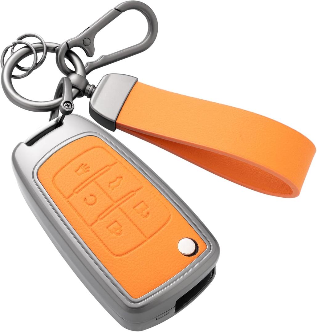 Key Fob Cover with Heavy-duty Keychain for Chevy Equinox Camaro Cruze Impala Malibu Sonic Terrain (Orange)