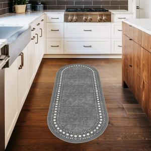 Antep Rugs Alfombras Modern Bordered 2x5 Non-Skid (Non-Slip) Low Profile Pile Rubber Backing Kitchen Area Rugs (Gray, 2' x 5' Oval) (Grey)