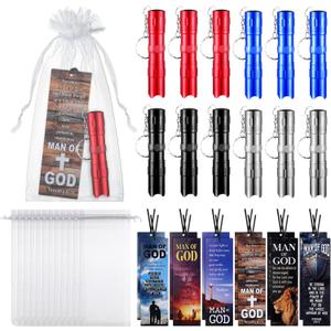 Tujoe 36pcs/12 Set Man of God Gifts Mini LED Flashlight Keychain Man of God Religious Bible Bookmark Set Christian Party Favors Father's Day Gifts for Men Adult Dad