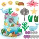 Hooqict 20Pcs Sea Ocean Cake Decorations Set with Mini Octopus, Turtle, Fish, Sealife, Under the Sea Cake Toppers for Underwater World Ocean Animals Theme Baby Shower Birthday Party Decorations