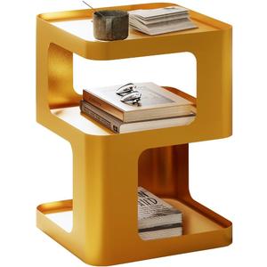 Side Table,Modern end Table,Metal Nightstand,Bedside Table,3-Tier Accent Table with Storage for Bedroom,Living Room,Small Space,Couch.No Assembly Required, 13.8 inches x 13.8 inches x 21.2 inches, Gold