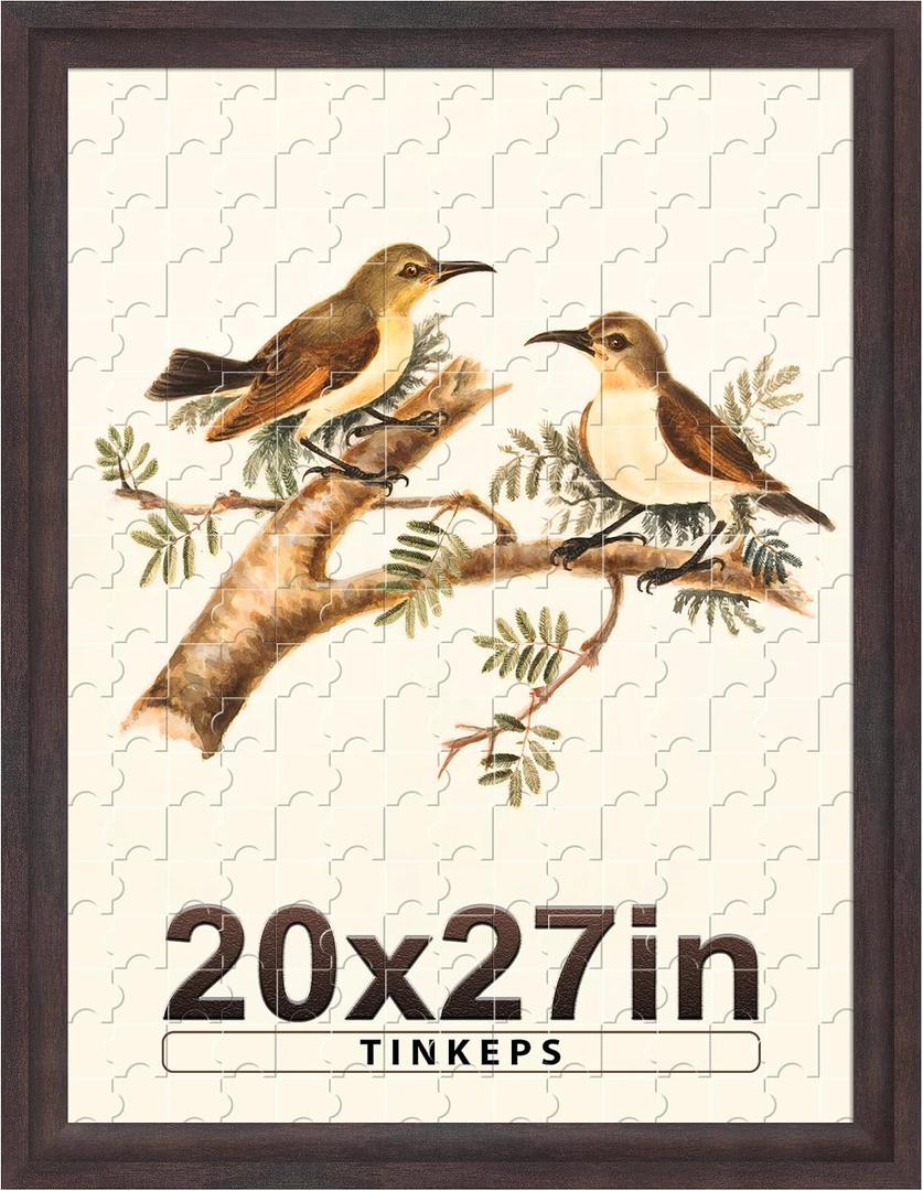 20x27 Picture Frame Walnut Brown with Black Back Board Curved Extra Wide Edges, Wooden Vintage Style Puzzle Frame 20x27 for Wall Decor.