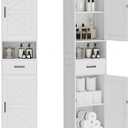 Homhedy 67" H Tall Bathroom Storage Cabinet with 2 Barn Doors and 1 Drawer, Narrow Storage Unit, Adjustable Shelves, Floor Cabinet for Bathroom, Living Room, Entryway, Kitchen, White, (15.7" W) (11.8"D x 15.7"W x 66.9"H)