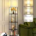 Floor Lamp with Shelves, 73" Tall Adjustable Standing Shelf Lamp with Dimmable LED Bulb & Linen Shade, 5-Tier Metal Storage Rack, Modern Display Shelf for Living Room, Bedroom, Office or Corner Space