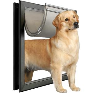 Extra Large Dog Door, XL Dog Door with 2 Self-Closing Insulated Flaps for Extreme Weather, Heavy Duty Aluminum XXL Dogs Doors for Pets Up to 230LBS, for Interior & Exterior Doors, X-Large, Black