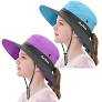 2 Pieces 5-14Y Kids Summer Sun Hat Wide Brim UV Protection for Girls Ponytail Beach Bucket Cap One Size
