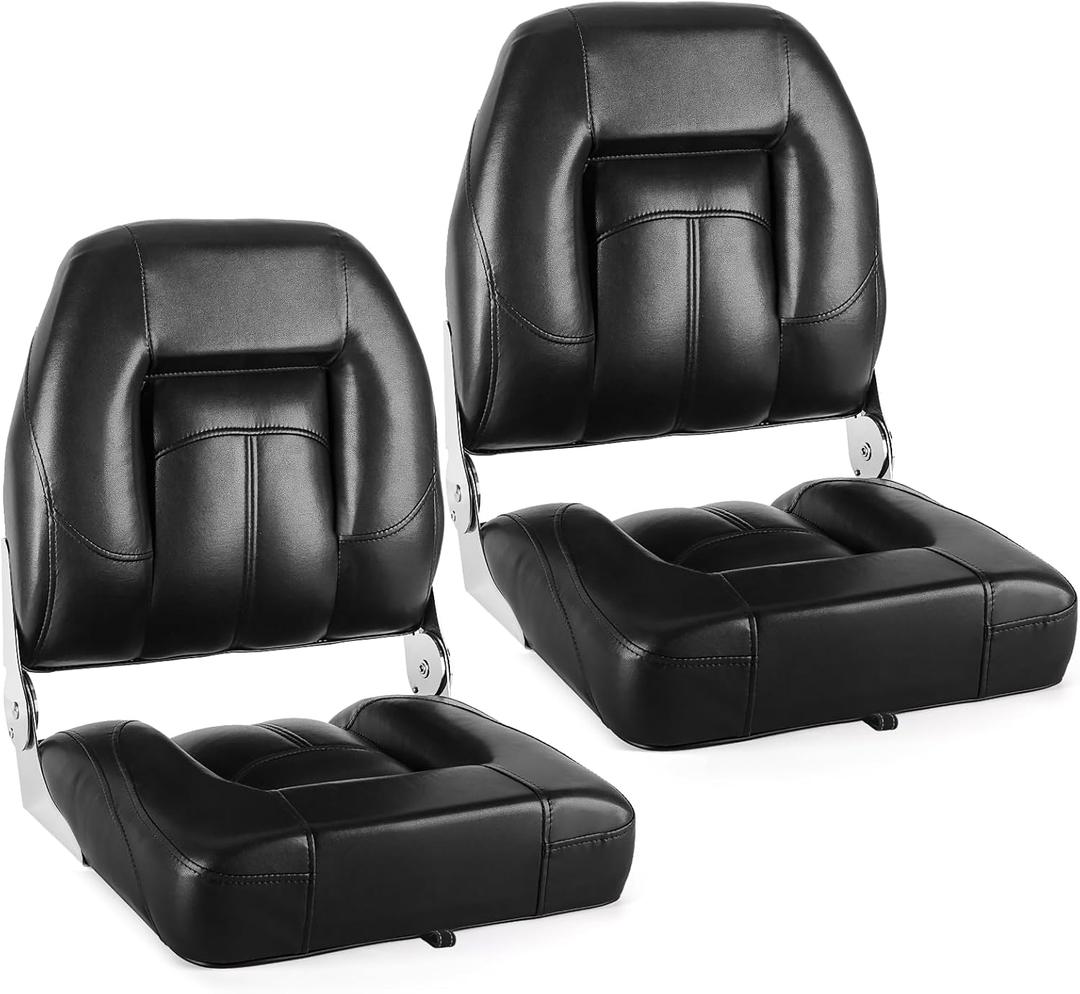  Back Folding Boat Seats Low/High 2 Pack, Waterproof Fishing Boat Captain Chairs Includes Stainless Steel Screws, Black