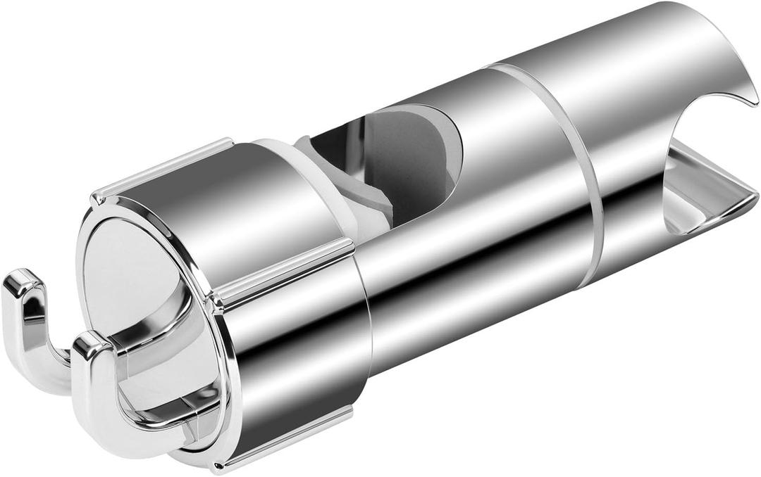 OSDUE Shower Head Holder, 16-27mm Slider Bar Adjustable Shower Head Holder for Slide Bar Slider Clamp Bathroom Replacement, 360 Degree Rotating Sprayer Holder with 2 Hooks, Chrome Finish - Silver (White)