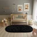 LOCHAS Bedroom Rug 2.6' x 5.3', Black Fluffy Shaggy Area Rug for Bedroom Bedside, Soft Oval Throw Rugs Carpet for Kids Girls Nursery Living Room Home Decor