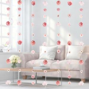 6 PCS Artificial Rose Flowers Hanging Decorations, Dangling Fake Rose with Hooks Spring Party Decorations for Wedding Party Background Birthday Anniversary Arch Decor (Pink)